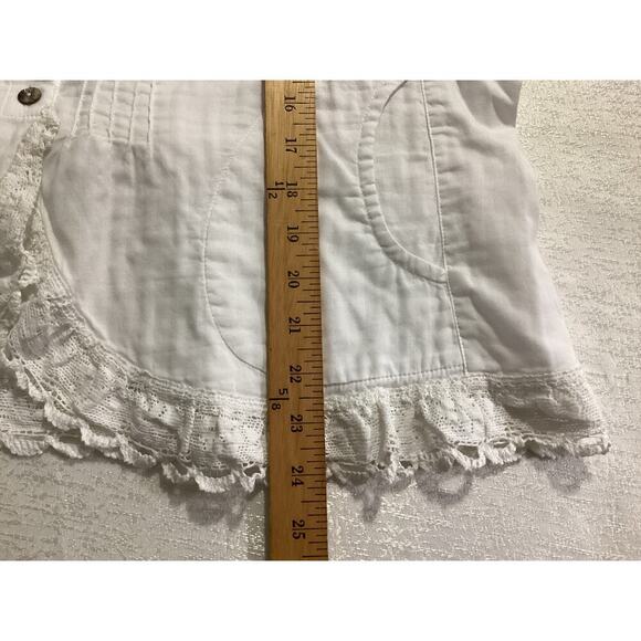 Kleen white lace-trimmed collar pin-tuck details on front tie Back XL white - Picture 7 of 7